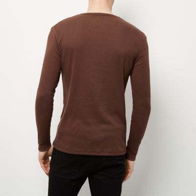 Chocolate brown ribbed long sleeve T-shirt
